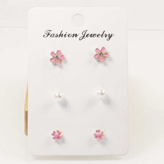 Flower petal pearl stud earrings set