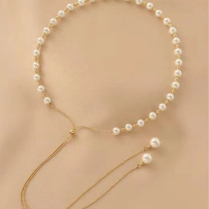 Women Tassel Plain Pearl Single Layer Beaded Necklace