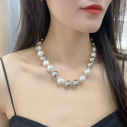 Round Beads Faux Pearl Beaded Necklace