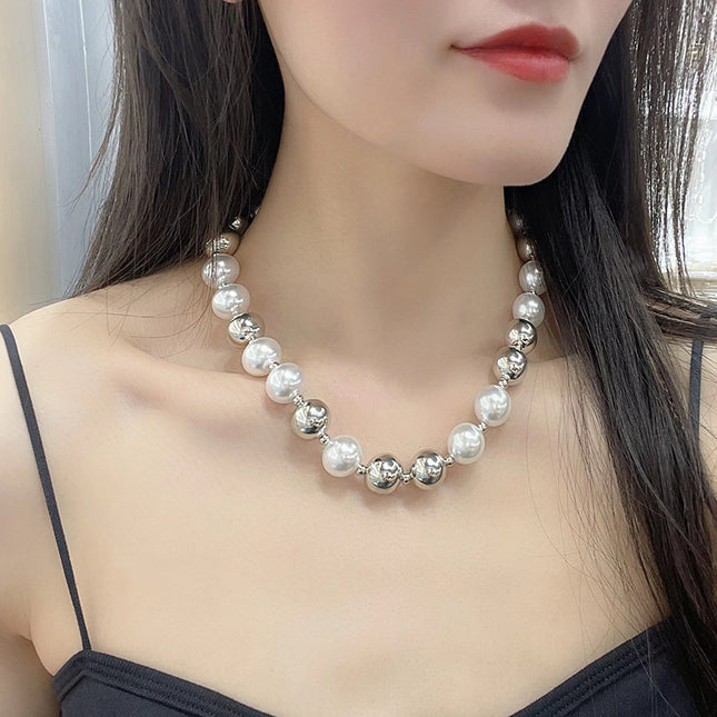 Round Beads Faux Pearl Beaded Necklace