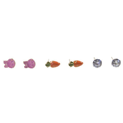 Rabbit carrot stud earrings set