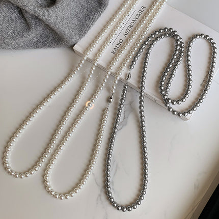 Long Gray Glass Pearl Vintage Charm Necklace - FASHION SHEGOODS LLC