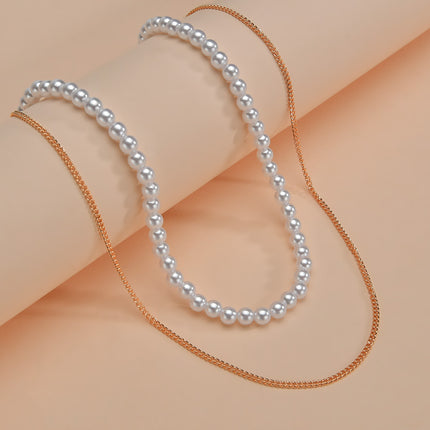Multilayer Elegant Pearl Necklaces Gold Metal Chain - FASHION SHEGOODS LLC
