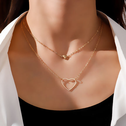Heart Pendant Double Layer Chains Necklaces
