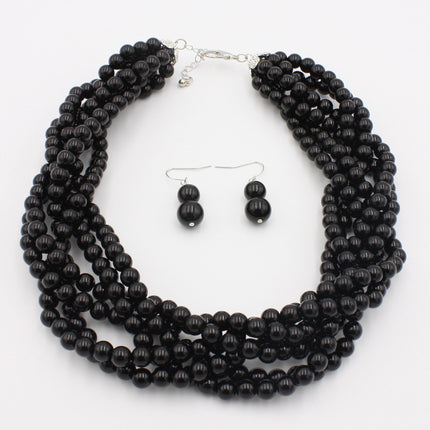 Multilayer Imitation Pearl Earhook Beaded Necklace Short Jewelry Set - FASHION SHEGOODS LLC