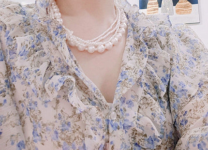 Multilayer Strand Chain Pearls Long Choker Necklace