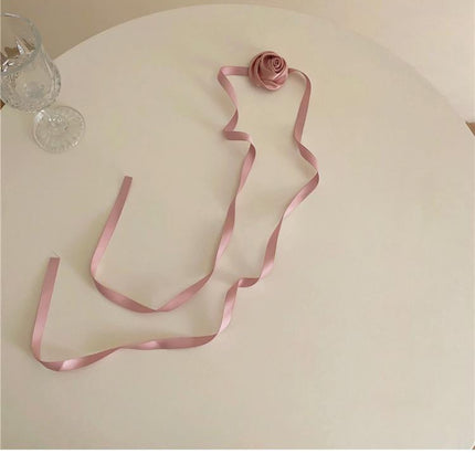 Flocked Fabric Rose Picker Collar Choker Necklace