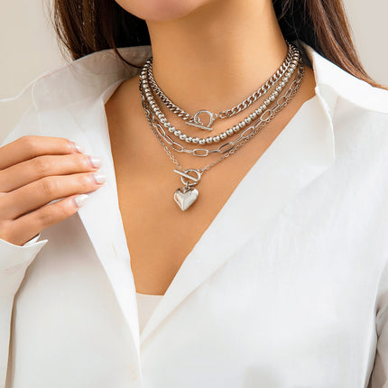 Layered Chunky Heart Chain Choker Necklace - FASHION SHEGOODS LLC