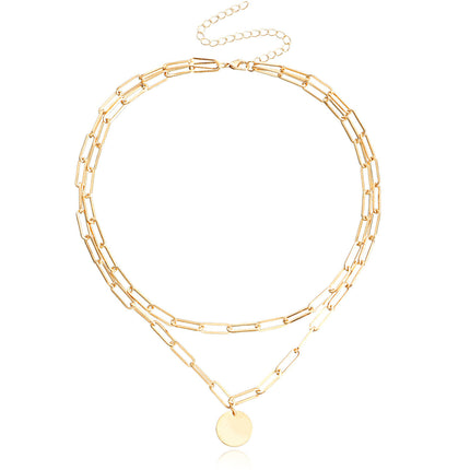 Vintage Round Charm Layered Necklace Women
