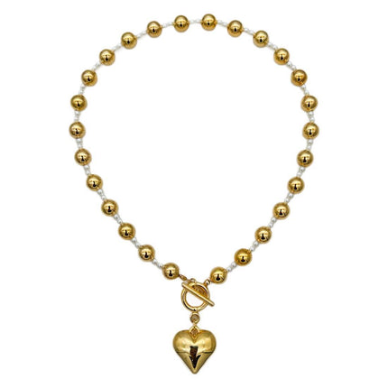 Charms CCB Beaded Peach Heart Necklace Bracelet Set