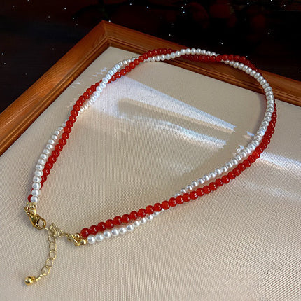 Retro Elegant Heart Pendant Pearl Chain Necklace