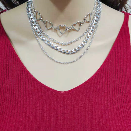 Geometric Chain Choker Necklace Hollow Heart - FASHION SHEGOODS LLC