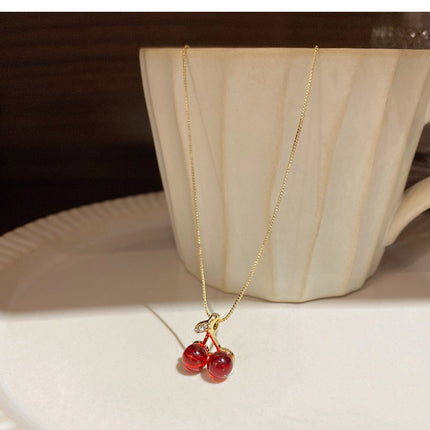 Red Cherry Resin Pendant Necklace