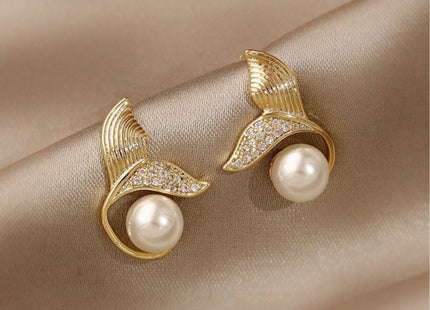 Graceful Pearl Mermaid Tail Stud Earrings