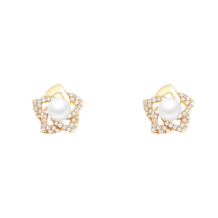 Fashion Rhinestone Rose Pearl Earrings