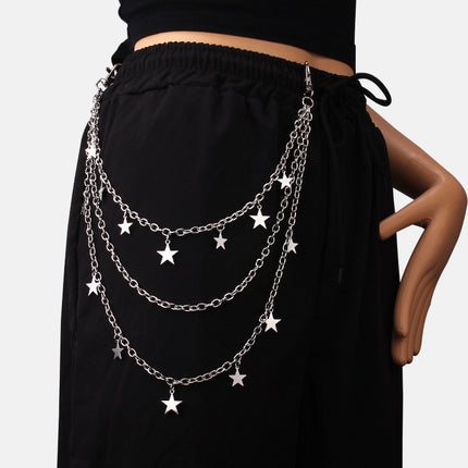 Women Sexy Cute Star Multi Layer Pentagram Pendant Chain Waist Chain