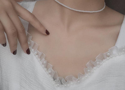 Vintage Layered Pearl Choker Necklace Double Strand Pearl Necklace