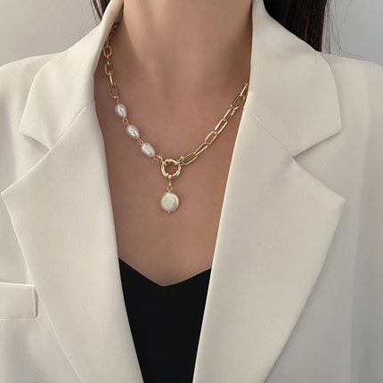 Irregular Shaped Pearl Chain Necklace - FASHION SHEGOODS LLC
