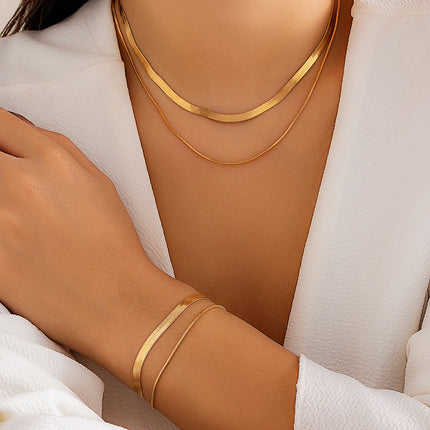 Double Layer Snake Bone Chain Bracelet Necklace Jewelry Set