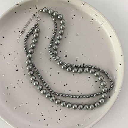 Grey Glass Layer Pearl Beaded Necklaces - FASHION SHEGOODS LLC