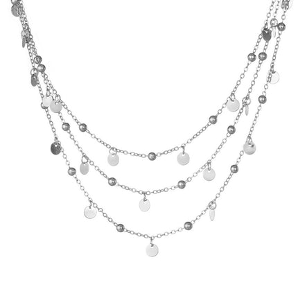 Chain Multi Layer Bead Necklace 3 Strand Disc Pendant Necklaces