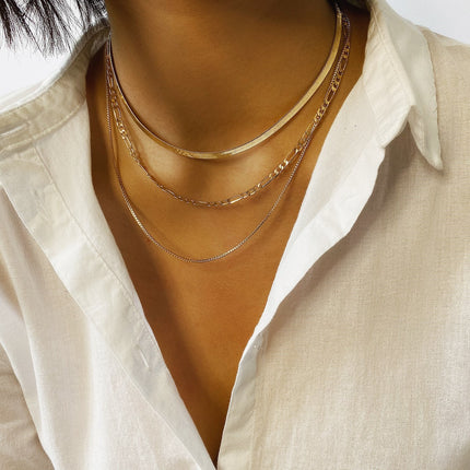 Vintage Layer Necklaces for Women Gold Set Cuban Link Snake Chain
