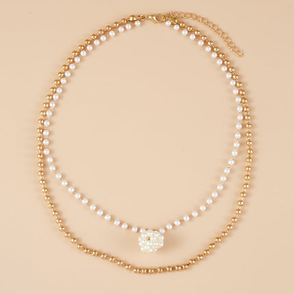 Double Layer Pearl Chain Pendant Necklace