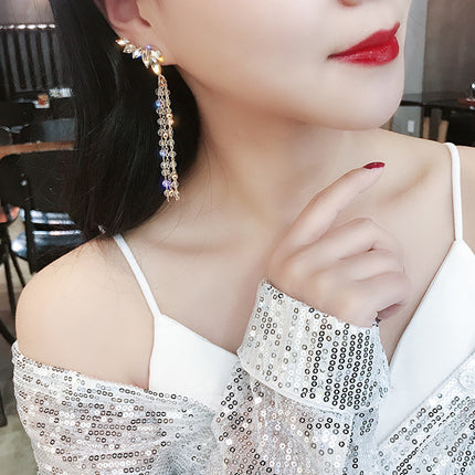 Angel Wing Long Pearl Tassel Earrings