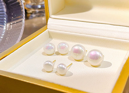 Simulated Pearl Geometric Round Square Stud Earrings