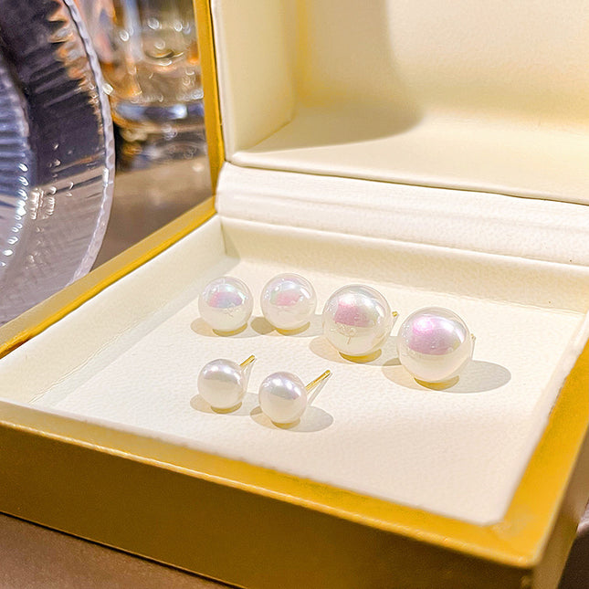 Simulated Pearl Geometric Round Square Stud Earrings