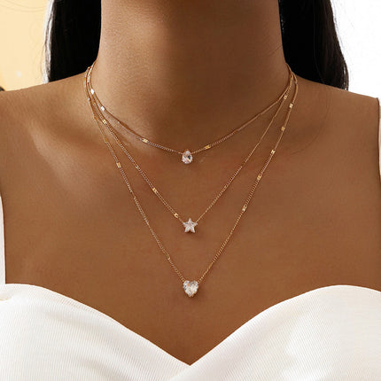 Multi-layer Fashion Heart Pendant Star Necklace for Woman
