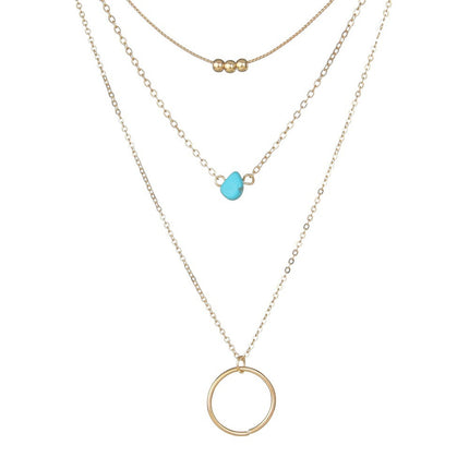 Gold Long Bohemian Pendant Necklace Turquoise Layered Necklace - FASHION SHEGOODS LLC