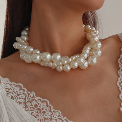 Big Pearl Beaded Choker Necklaces Collar for Women