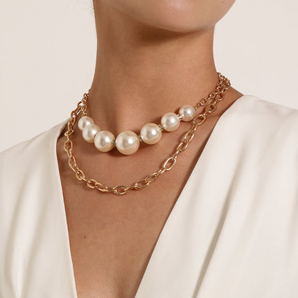 Punk Round Beads Double Layered Necklace