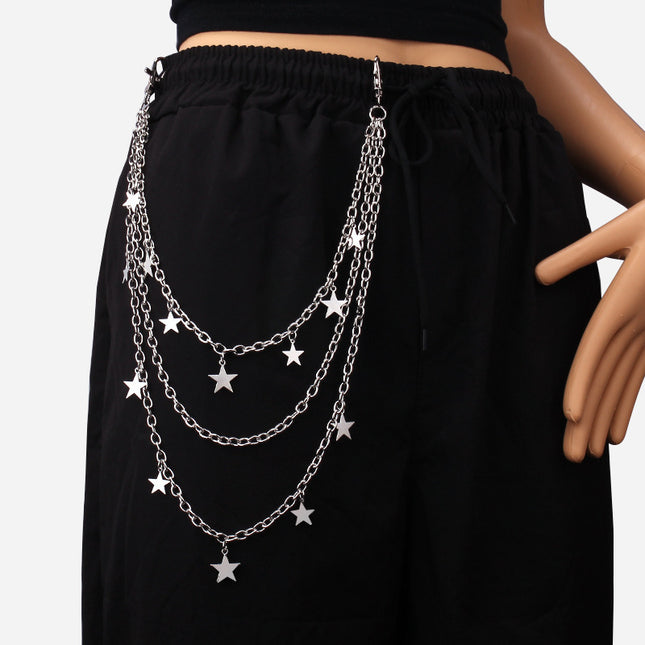 Women Sexy Cute Star Multi Layer Pentagram Pendant Chain Waist Chain