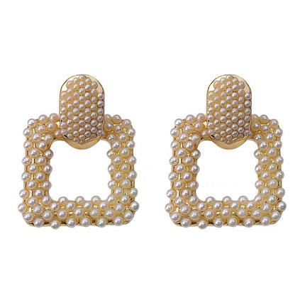 Geometric Pearl Square Dangle Earrings
