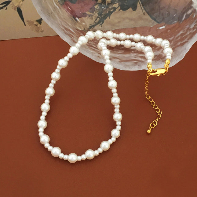 Perfect Round White Color Glass Pearl Necklace