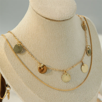 Layered Chain Multi Coin Pendant Necklace - FASHION SHEGOODS LLC