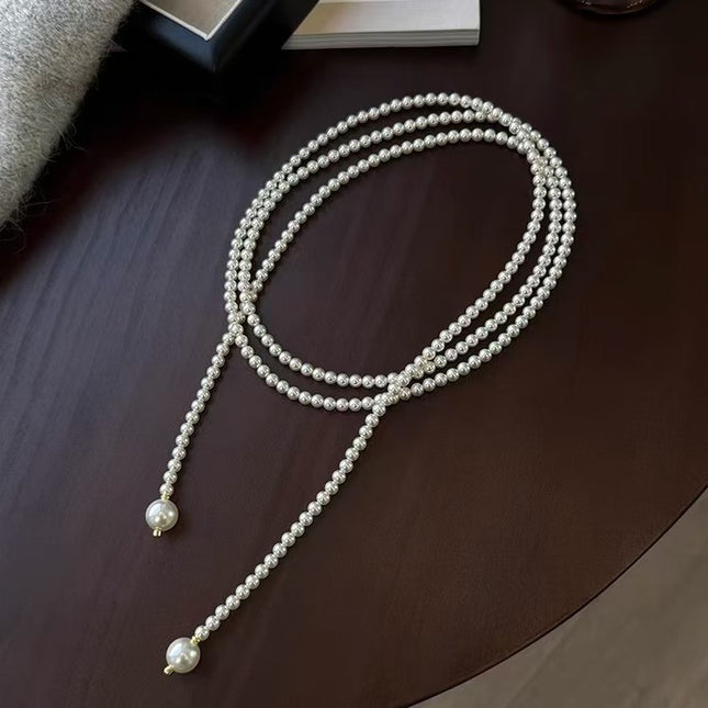 Long Tassel Pearl Chain Imitation Choker Necklace - FASHION SHEGOODS LLC