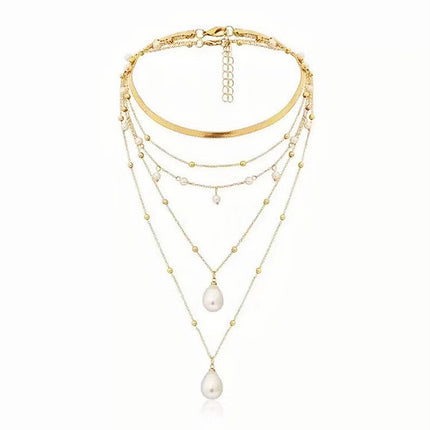 Women Multi-Layer Bead Pearl Choker Necklace