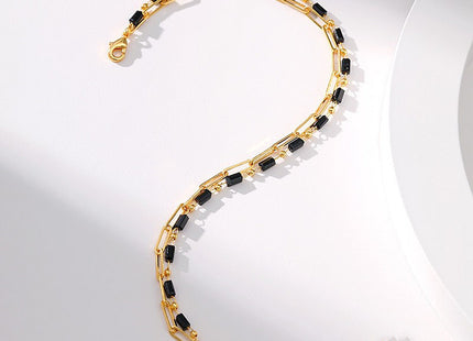 Beach Black Crystal Anklet Chain Layer Beaded Foot Bracelet