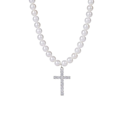 Cross Pendant Pearl Beaded Necklace