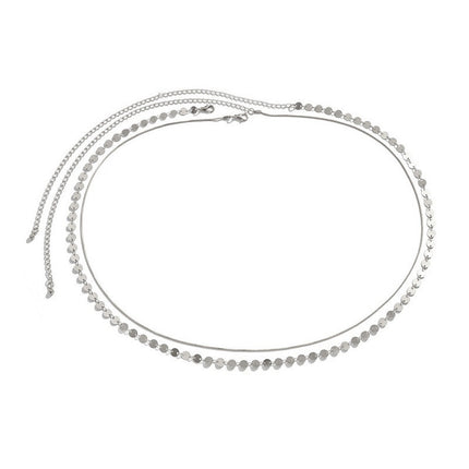 Women Sequin Snake Bone Chain Double Waist Geometric Body Chain