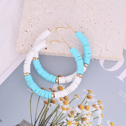 Bohemian Handmade Mix Color Plymer Clay Hoop Earrings