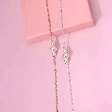 Elegant Dainty Three Pearl Chain Bracelet