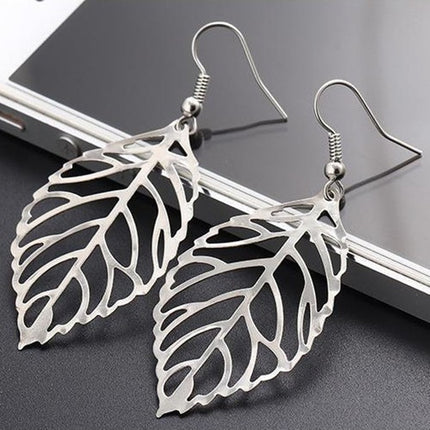Vintage Bohemia Long Big Hollow Leaf Drop Earrings