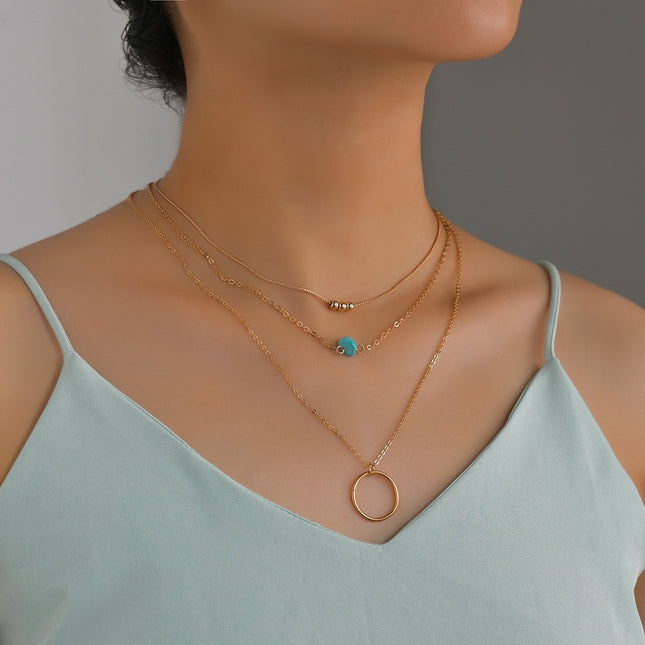 Gold Long Bohemian Pendant Necklace Turquoise Layered Necklace - FASHION SHEGOODS LLC