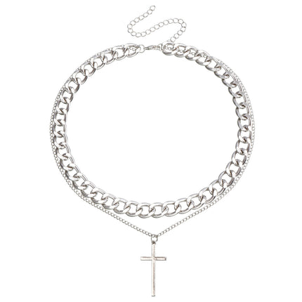 Hip-Hop Style Double Layer Cross Pendant Necklace
