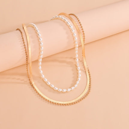 Multilayers Snake Chain Pearl Necklace - FASHION SHEGOODS LLC