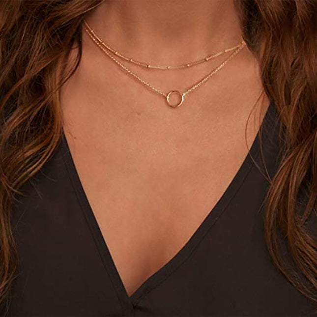 Simple Circle Double Layer Necklace Bead Chain